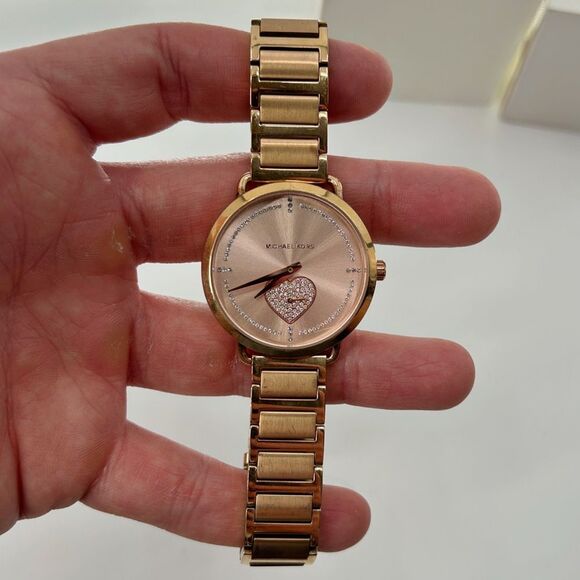 Michael Kors Portia Rose Gold Pink Heart Watch in Box 36mm - Picture 8 of 13